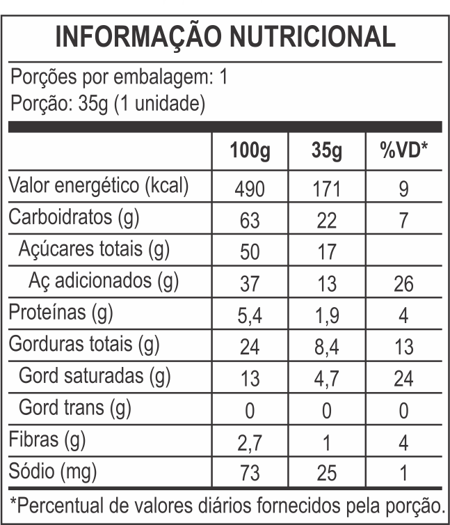 tabela nutricional Cone Milk Chocolate Flavor 35g