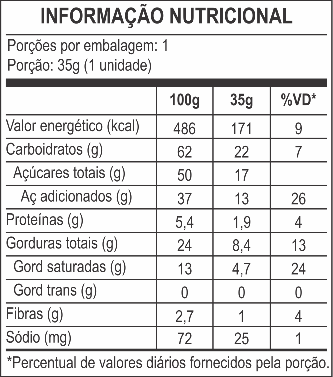 tabela nutricional Cone Avelã 35g